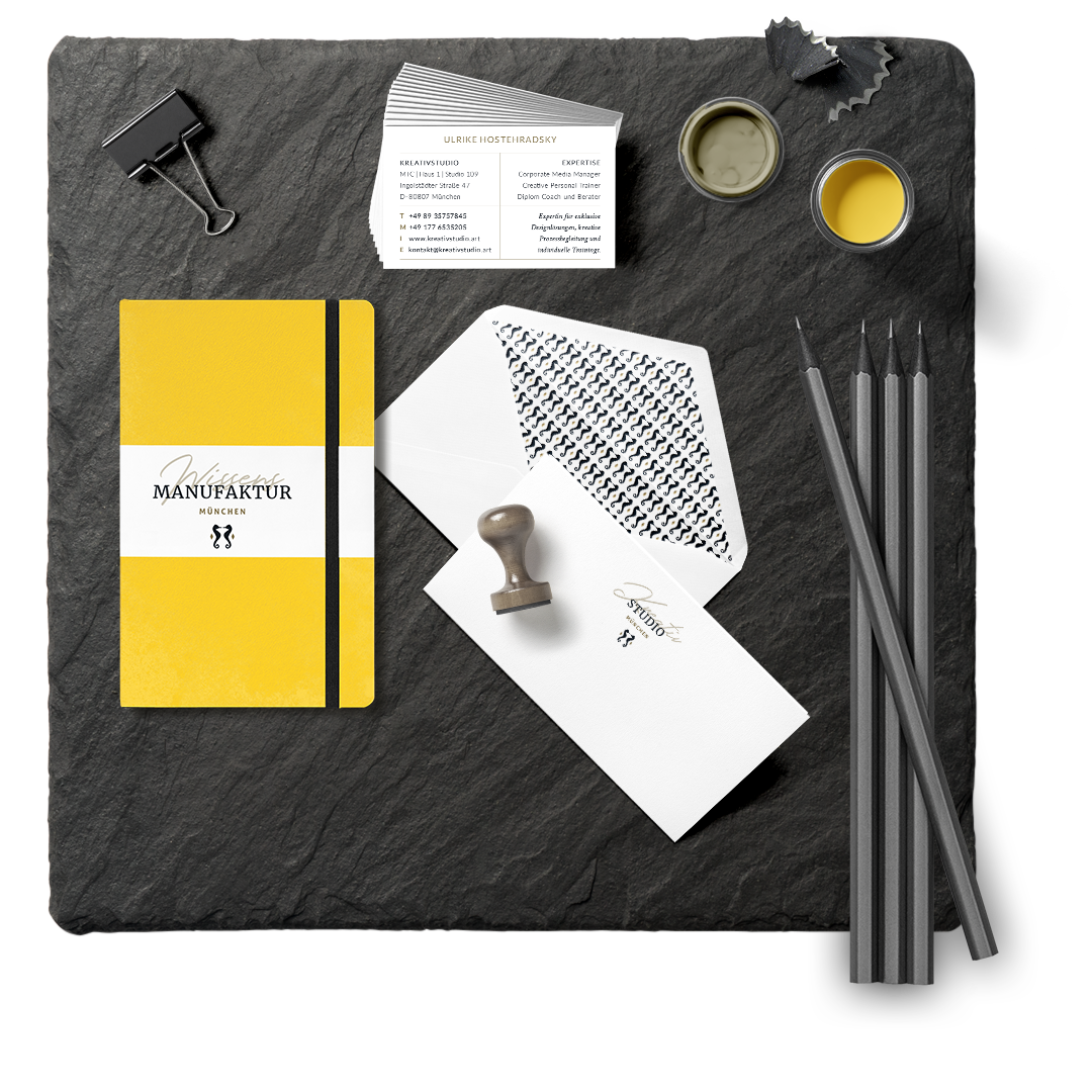 Gestaltung verschiedener Druckprodukte als Grafikdesign durch das KREATIVSTUDIO München