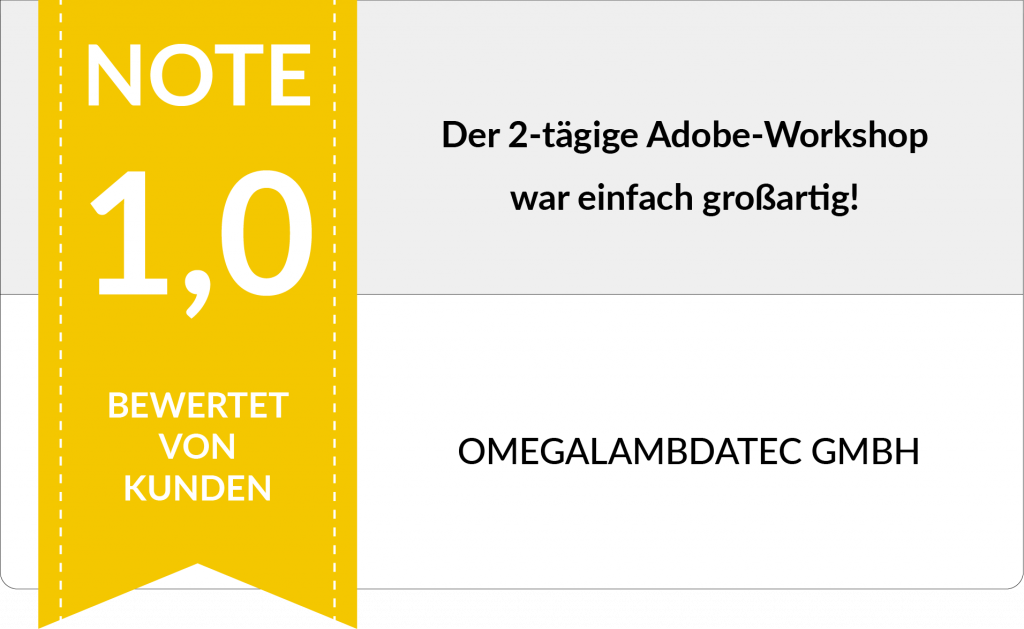 5 Sterne Bewertung von OmegaLambdaTec GmbH zu einem Adobe Grafikdesign Training im KREATIVSTUDIO München